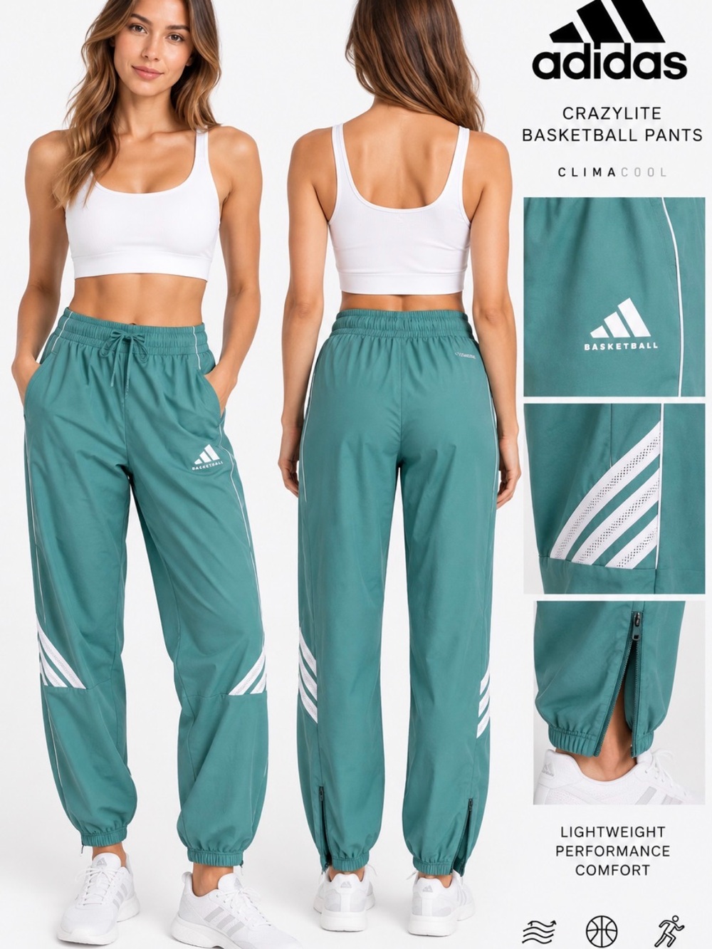 Adidas Crazylite Basketball Pants NWT Teal White Climacool Size Small
